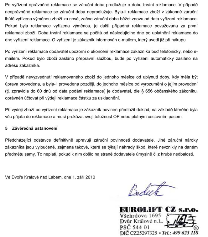 Reklamačn&iacute; ř&aacute;d EUROliftCZ