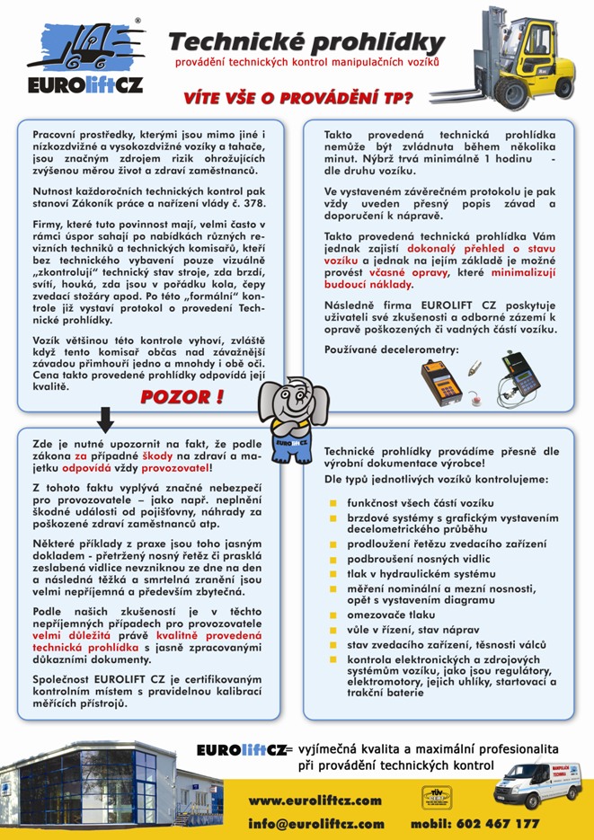 Technické prohlídky vysokozdvižných vozíků Technické prohlídky vysokozdvižných vozíků