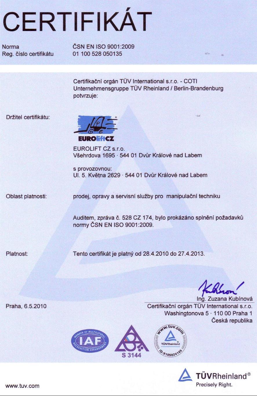 Certifik&aacute;t ISO 9001:2009